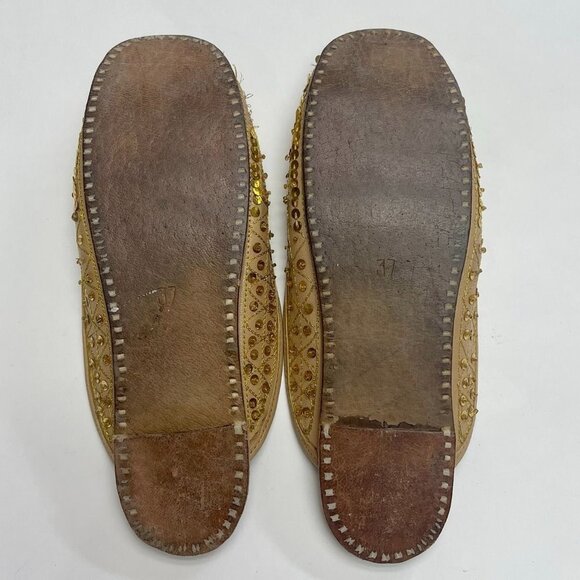 Sequined Embroidered Leather Flat Shoes Boho Flats Hand Made in India US Size 37 - Picture 7 of 10